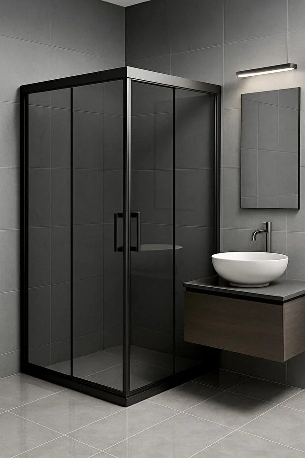 Duşakabin Kare Füme Temperli Cam Elegant Seri Siyah Profil 190 cm